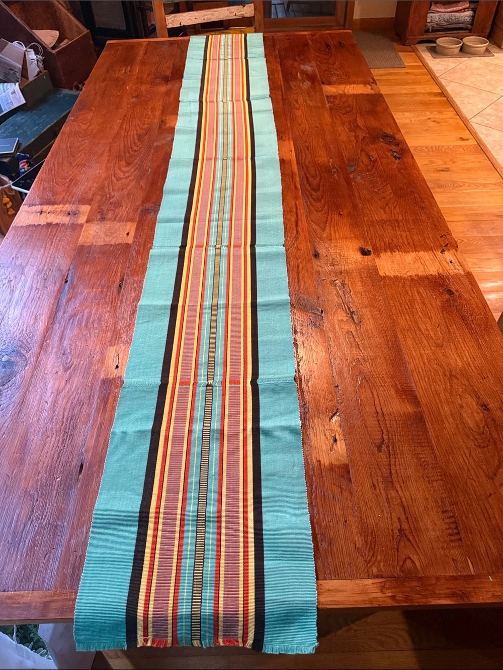 🌵91”x12” Turquoise Striped Table Runner